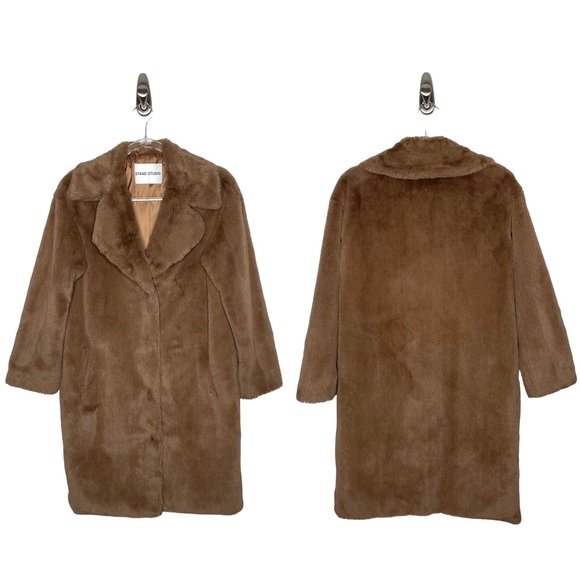 Stand Studio | Camille Cocoon Faux Fur Coat Tan 34/US 2 - Picture 2 of 16